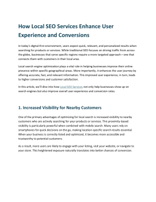 How Local SEO Services Enhance User Experience and Conversions