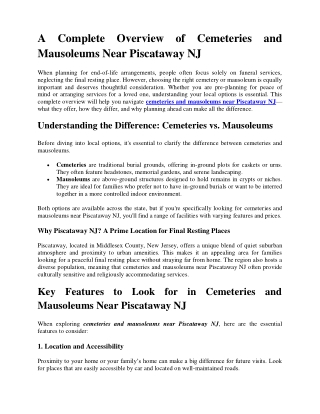 A Complete Overview of Cemeteries and Mausoleums Near Piscataway NJ