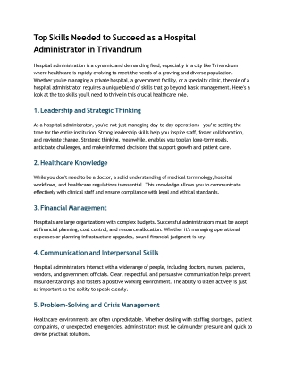 Top Skills Needed to Succeed as a Hospital Administrator in Trivandrum