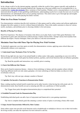 Maximize Your Enjoyable with These Tips for Playing Free Demonstration Versions.