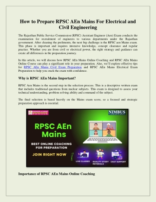 How to Prepare RPSC AEn Mains For Electrical and Civil Engineering