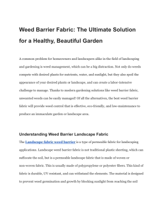 Weed Barrier Fabric