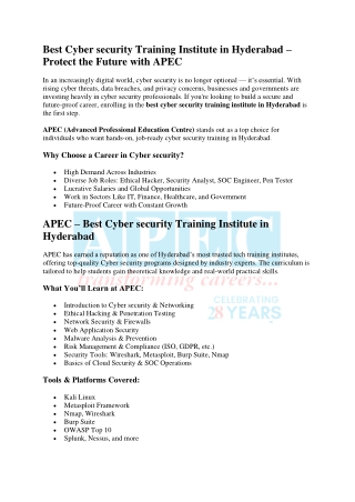 Best Cyber security Training Institute in Hyderabad