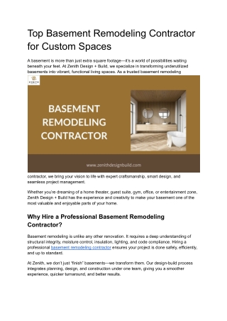 Top Basement Remodeling Contractor for Custom Spaces