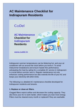 AC Maintenance Checklist for  Indirapuram Residents