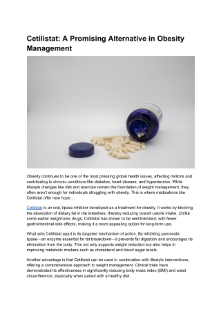 A New Hope in Obesity Treatment – Cetilistat