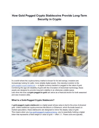 How Gold Pegged Crypto Stablecoins Provide Long-Term Security in Crypto