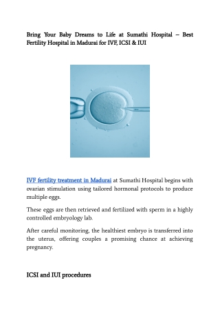 Bring Your Baby Dreams to Life at Sumathi Hospital – Best Fertility Hospital in Madurai for IVF, ICSI & IUI