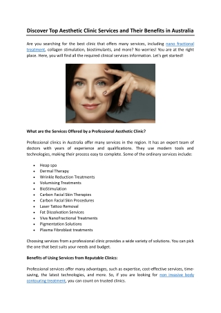 Discover Top Aesthetic Clinic Services and Their Benefits in Australia
