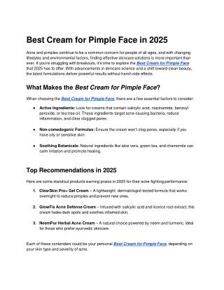 Best Cream for Pimple Face in 2025