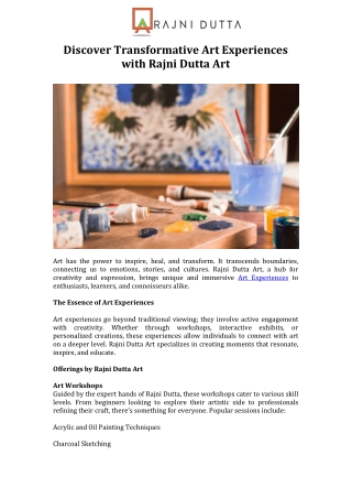 Discover Transformative Art Experiences with Rajni Dutta Art