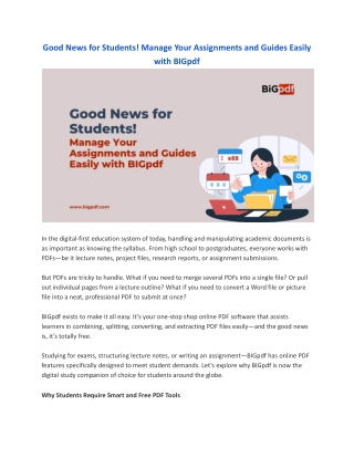 Good News for Students! Manage Your Assignments and Guides Easily with BIGpdf