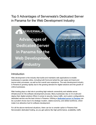 Top 5 Advantages of Serverwala's Dedicated Server in Panama for the Web Development Industry_