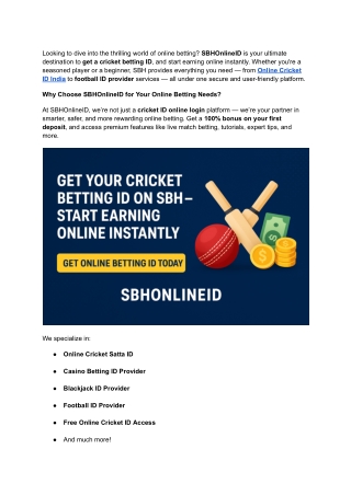 Get Your Cricket Betting ID on SBH – Start Earning Online Instantly