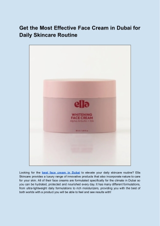 Get the Most Effective Face Cream in Dubai for Daily Skincare Routine