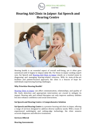 Hearing Aid Clinic in Jaipur Sai Speech and Hearing Centre