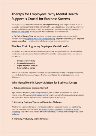 Therapy for Employees Why Mental Health Support is Crucial for Business Success