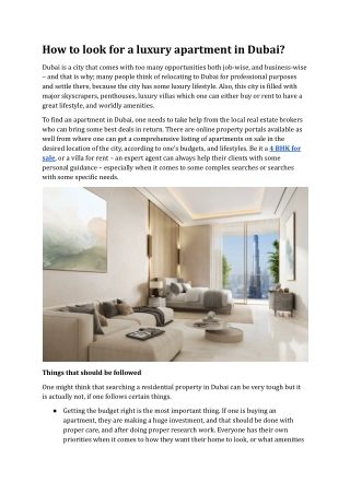 How to look for a luxury apartment in Dubai?