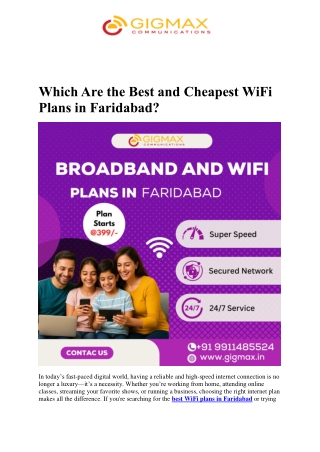 Which Are the Best and Cheapest WiFi Plans in Faridabad?