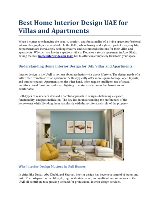 Best Home Interior Design UAE for Villas and Apartments