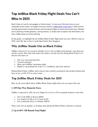 Top JetBlue Black Friday Flight  2025