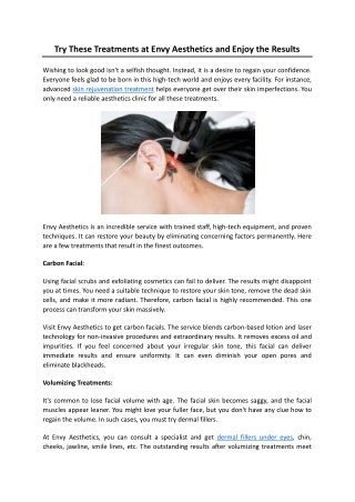 Try These Treatments at Envy Aesthetics and Enjoy the Results