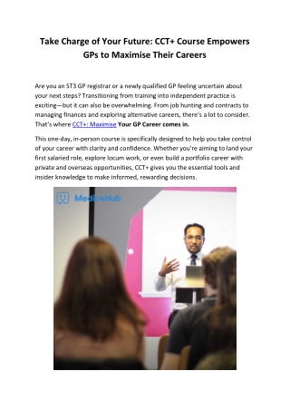 CCT  Course for GPs | Maximise Your GP Career After CCT