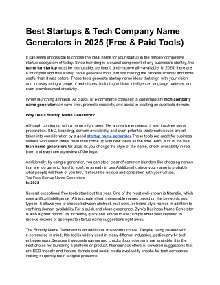 Best Startups & Tech Company Name Generators in 2025 (Free & Paid Tools)
