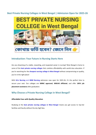 Best Private Nursing Colleges in West Bengal Admission Open for 2025-26