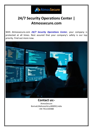 24/7 Security Operations Center | Atmossecure.com