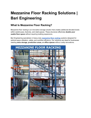 Mezzanine Floor Racking Solutions _ Bari Engineering