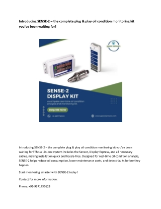 Introducing SENSE-2 – the complete plug & play oil condition monitoring kit you’ve been waiting for