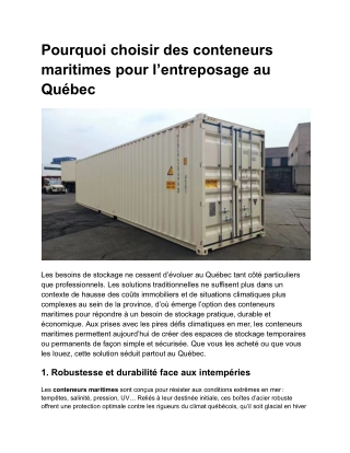 Pourquoi choisir des conteneurs maritimes pour l’entreposage au Québec