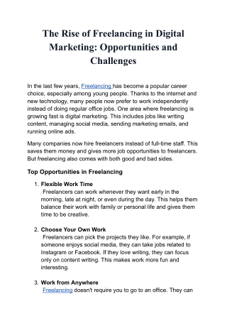 The Rise of Freelancing in Digital Marketing: Opportunities and Challenges