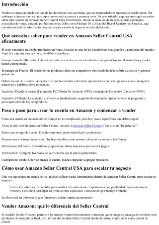 Qué necesitas saber para vender en Amazon Seller Central USA eficazmente