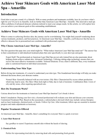 Achieve Your Skincare Goals with American Laser Med Spa - Amarillo