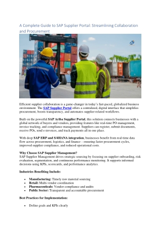 A Complete Guide to SAP Supplier Portal Streamlining Collaboration and Procurement