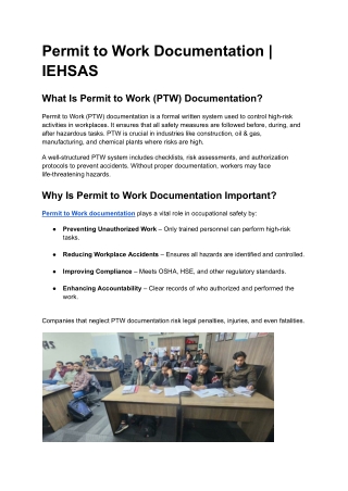 Permit to Work Documentation _ IEHSAS