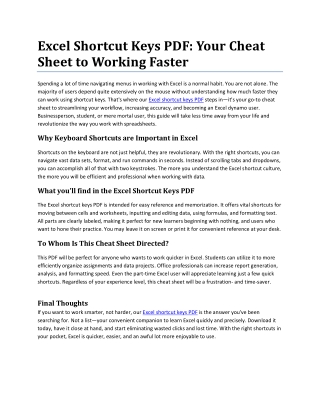 Excel Shortcut Keys PDF