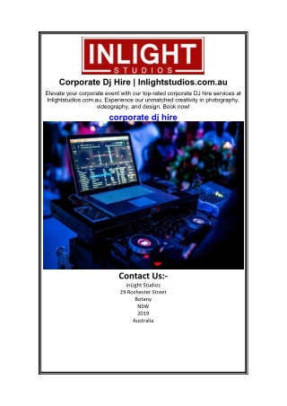 Corporate Dj Hire  Inlightstudios.com.au.
