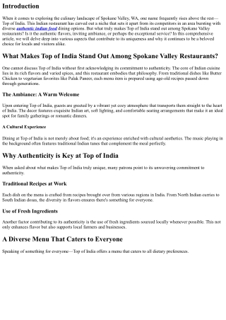 What Makes Top of India Stand Out Among Spokane Valley Restaurants?