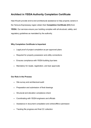 Architect in YEIDA Authority Completion Certificate