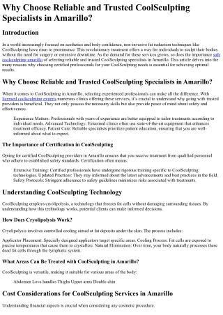 Why Choose Reliable and Trusted CoolSculpting Specialists in Amarillo