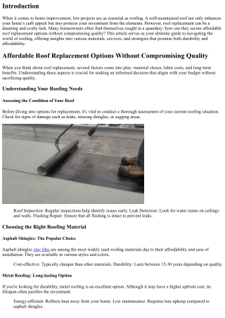 Affordable Roof Replacement Options Without Compromising Quality
