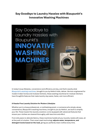 Say Goodbye to Laundry Hassles with Blaupunkt Washing Machine