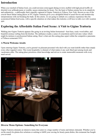 Exploring the Affordable Italian Food Scene: A Visit to Gigino Trattoria