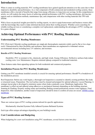 Achieving Optimal Performance with PVC Roofing Membranes