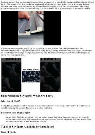 Skylight Installation: Brightening Up Your Space While Enhancing Your Roof
