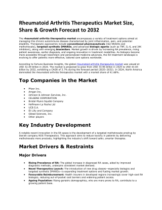 Rheumatoid Arthritis Therapeutics Market Size, Share, Growth, 2032