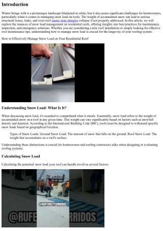 How to Effectively Manage Snow Load on Your Residential Roof